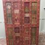 Tall Indian Folk Art Painted 5ft  Shelved Cupboard 