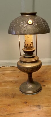 Unusual French Arts And Crafts Converted Oil Lamp
