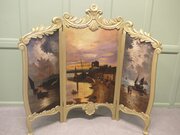 Very Unusual Painted 3 Fold Screen, Gilt Fire Scre