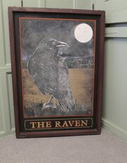 Wooden Iron Framed Hanging Pub Sign. The Raven 