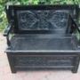 Antique Ebonised Oak Monks Bench 