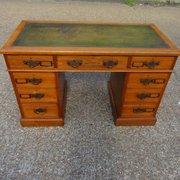 Antique Edwardian Oak Pedestal Desk 