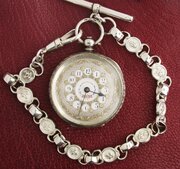 Silver Swiss Pretty Telephone Dial P/W 1880s Pocket Watch