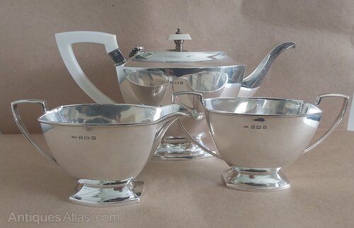 Image showcasing Antiques Atlas - Art Deco Silver Tea Set Birmingham 1936. as1007a787