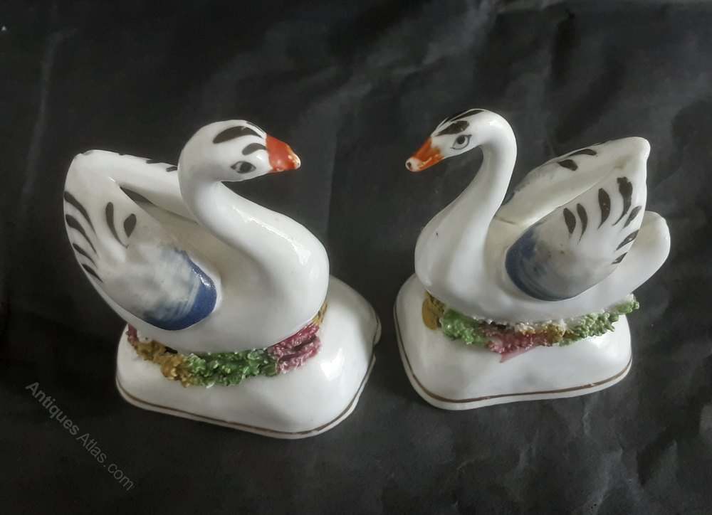 Antiques Atlas Pair Of Staffordshire Pottery Swans. C1880