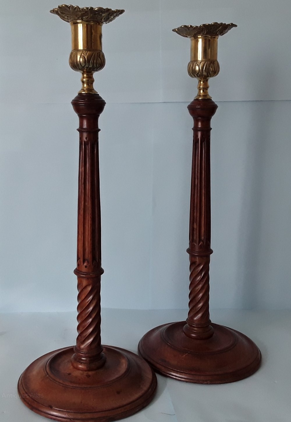 Antiques Atlas Quality Candlesticks, Walnut And Brass. 1870's.