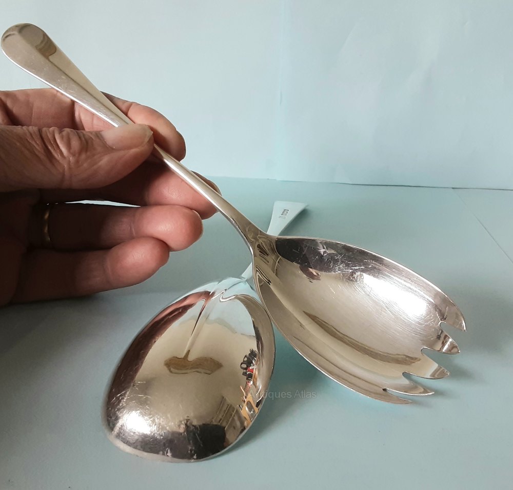 Antiques Atlas Solid Silver Salad Servers. Sheffield 1960.