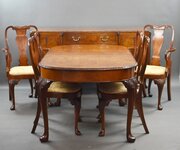 Antique Burr Walnut Queen Anne Style Dining Suite