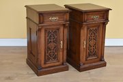 Pair Victorian Carved Oak Bedside Cupboards
