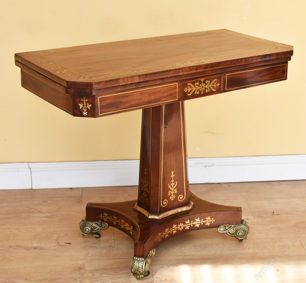 Regency Rosewood Brass Inlaid Card Table Antiques Atlas
