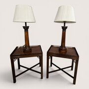 Large Pair Corinthian Oak Lamps