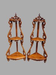 Matching Pair Rosewood Corner Display Stands