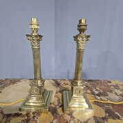 Pair Antique Corinthian Column Lamps