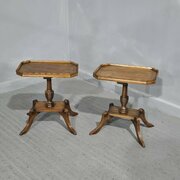 Pair English Walnut Inlaid Wine Tables