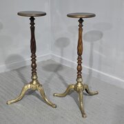 Pair Mahogany And Brass Torchere Stands
