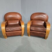 Pair Of Art Deco Leather Club Armchairs