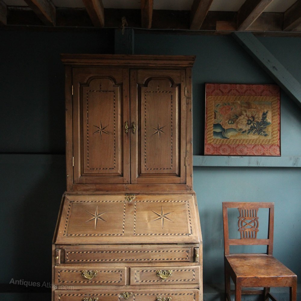English Country Inlaid Bureau Bookcase Antiques Atlas