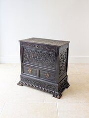 Antique Late 17th Century Carved Oak Mule Chest