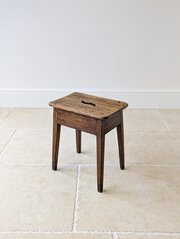 Antique Late 19th Century Country Oak Stool