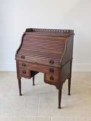 Antique Late Victorian Oak Roll Top Writing Desk