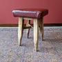 Antique Red Leather Topped Rustic Tavern Stool