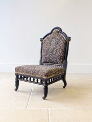 Antique Victorian Ebonised Upholstered Low Chair 