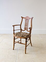 Antique Victorian Satinwood Lyre-Back Elbow Chair 