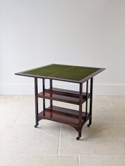 Mahogany Folding Card Table With Bookshelf Base