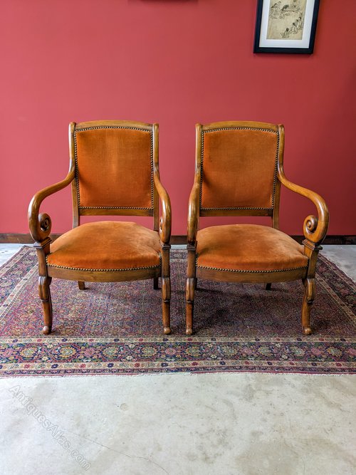 Pair Of Antique French Walnut Easy Chairs Antiques Atlas
