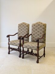Pair Of Antique Late Victorian Walnut Armchairs