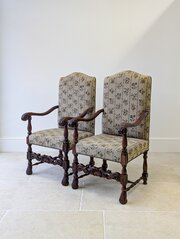 Pair Of Antique Late Victorian Walnut Armchairs
