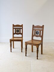 Pair Of Antique Victorian Oak Side Chairs C.1890