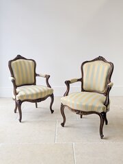 Pair Of Victorian Walnut Louis XV Style Armchairs
