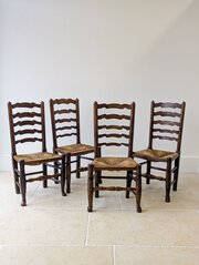 Set Of 4 Georgian Oak Ladderback Dining Chairs