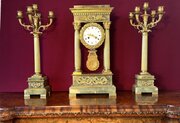French Onyx & Ormolu Clock Garniture, Circa 1860