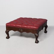 Chippendale-style Burgundy Hide Upholstered Stool.