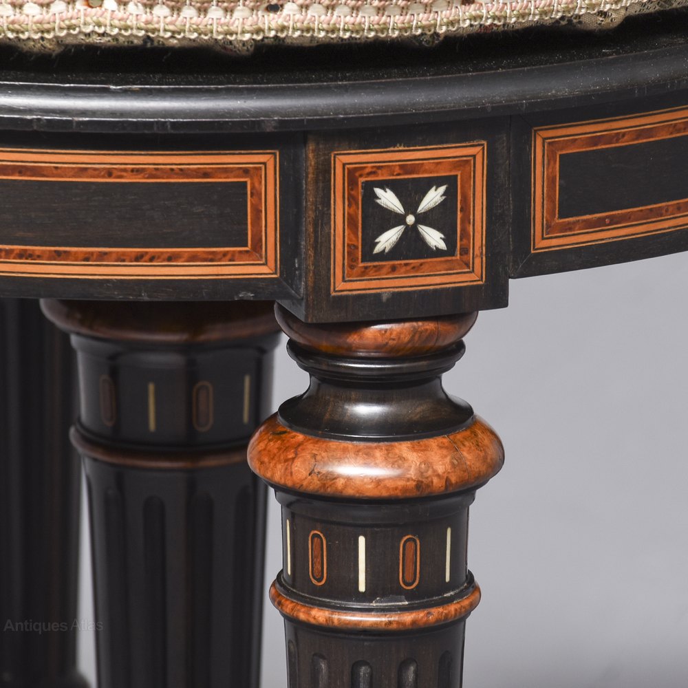 Exhibition Quality Inlaid Piano Stool - Antiques Atlas