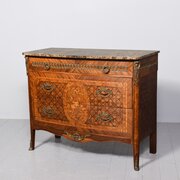 French Marquetry-inlaid, Marble-top Walnut Commode