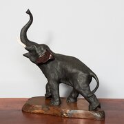 Japanese Bronze Elephant With Ivory Tusks