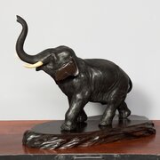 Japanese Bronze Elephant With Ivory Tusks 
