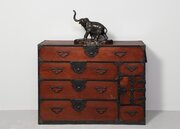 Japanese Bronze Elephant With Ivory Tusks 