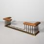 Large Brass and Leather Upholstered Club Fender