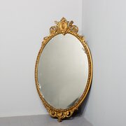 Large Mid-Victorian Carved Giltwood Oval Mirror
