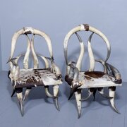 Large Pair of Zoomorphic Long Horn Armchairs