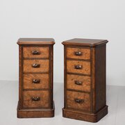 Neat-sized, Figured Walnut Slim Chests Of Drawers