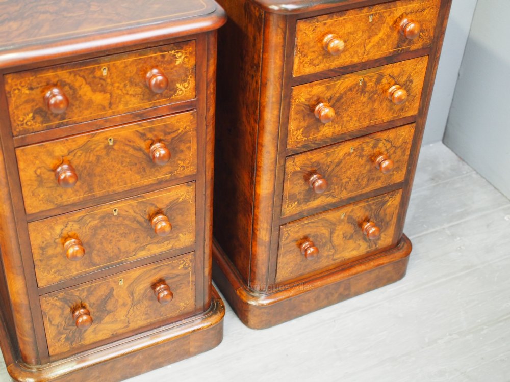 Pair Of Burr Walnut Inlaid Bedside Lockers Antiques Atlas