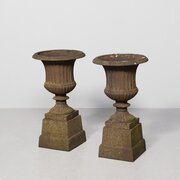 Pair Of Cast Iron Campagna-Shaped Garden Urns