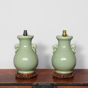 Pair Of Japanese Celadon Glazed Porcelain Lamps