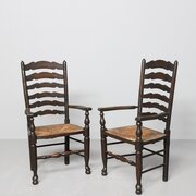 Pair Of Stained Elm Ladder-Back Armchairs