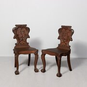 Profusely Carved Victorian Oak Hall Chairs